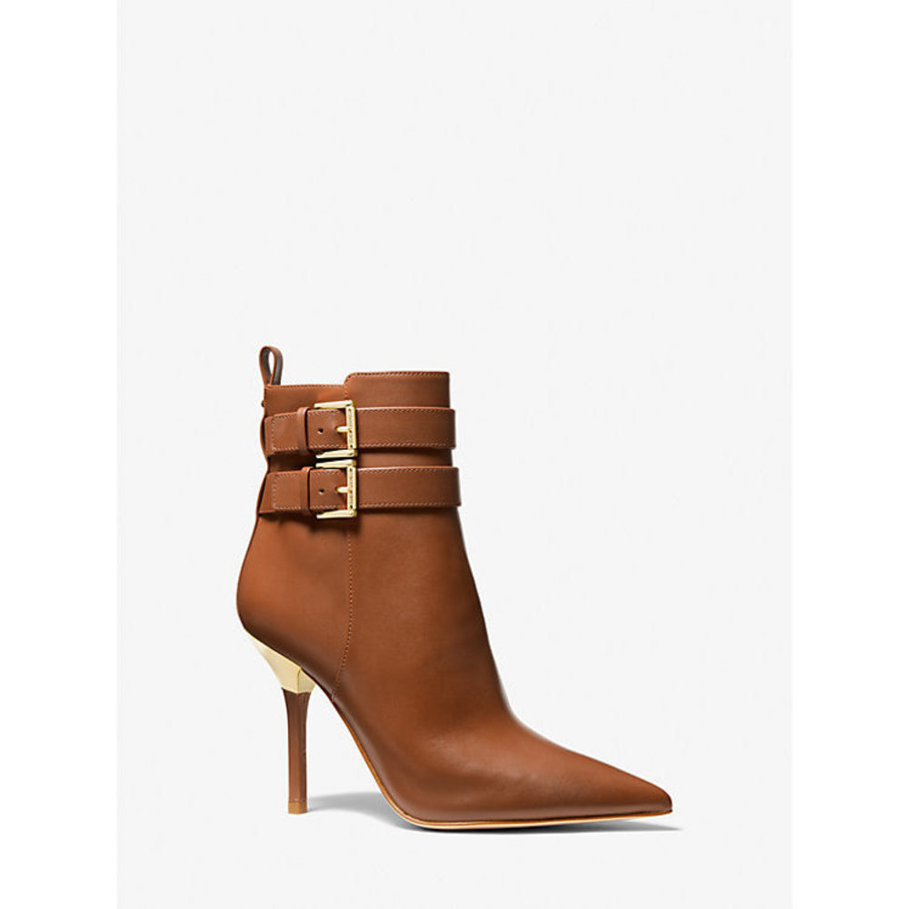 Michael Kors Amal Leather Ankle Boot 7 LUGGAGE (Brown) NEW